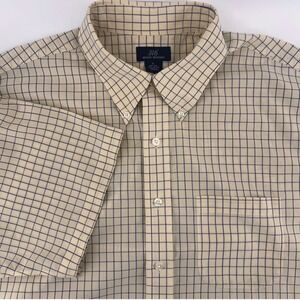 Brooks Brothers 346 Mens XL Yellow Blue Check Short Sleeve Non-Iron Cotton Shirt